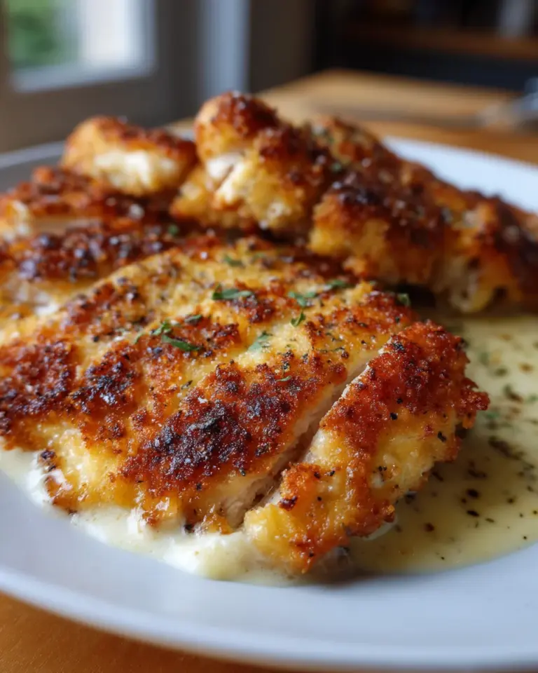 Knuspriges Parmesan-Hähnchen mit cremiger Alfredo-Soße