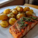 Lachs in Dillsoße mit Röstkartoffeln