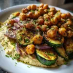 Orientalisches Ofengemüse mit Kichererbsen und Hummus