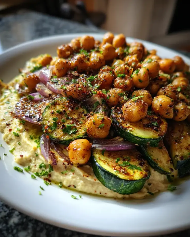 Orientalisches Ofengemüse mit Kichererbsen und Hummus