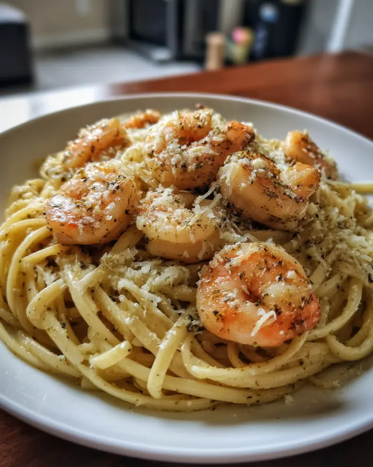 Spaghetti Alfredo mit Garnelen