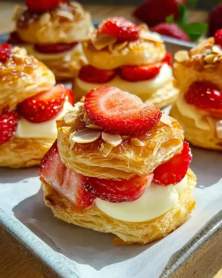 Erdbeer Bienenstich Teilchen aus Blätterteig