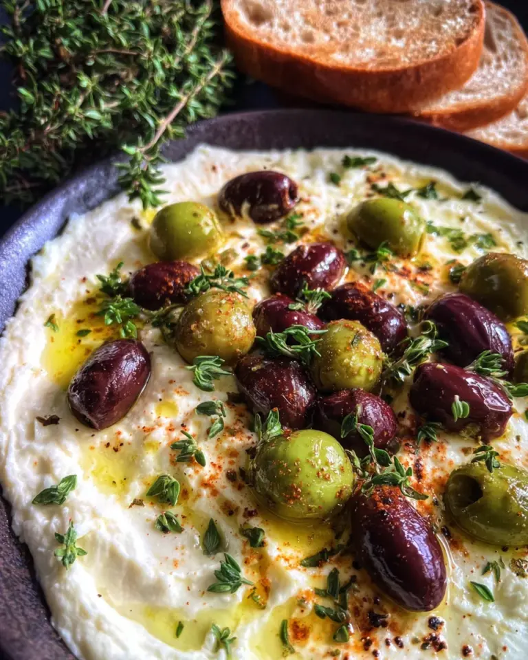Feta Dip mit gerösteten Oliven (schnelles Rezept)