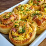 Frühstücksrollen mit Rührei, Käse und Speck