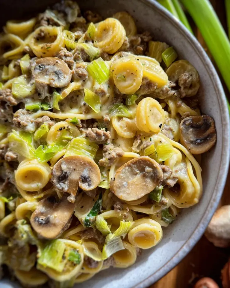 Käse-Lauch Pasta mit Hackfleisch