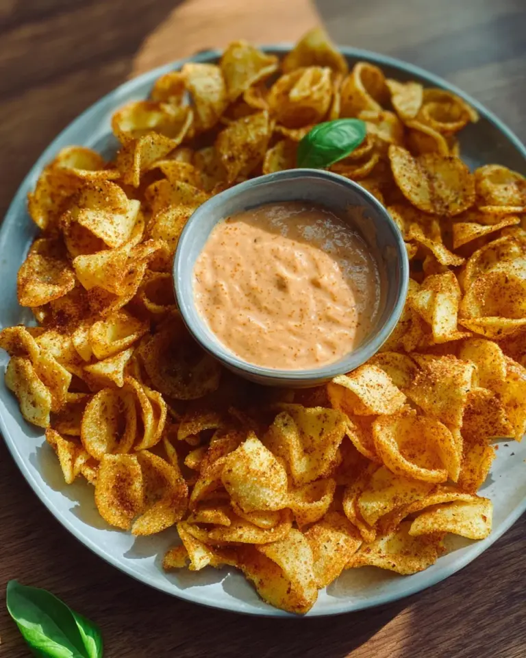 Knusprige Pasta Chips mit cremigem Dip