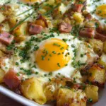 Leberkäse-Kartoffelauflauf mit Spiegelei