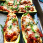 Low Carb Gefüllte Zucchini mit Hähnchen, Tomatensauce und Parmesan