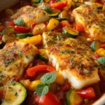 Mediterraner Fischauflauf mit Kabeljau, Paprika & Zucchini