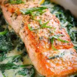 Ofenlachs mit cremigem Spinat