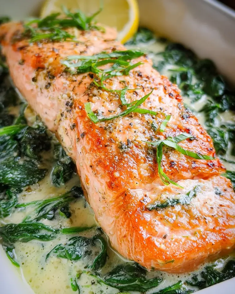 Ofenlachs mit cremigem Spinat