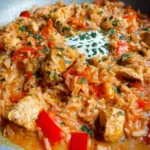 Paprika-Hähnchen-Pfanne mit Reis - cremig & lecker