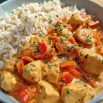 Paprika Sahne Hähnchen mit Reis