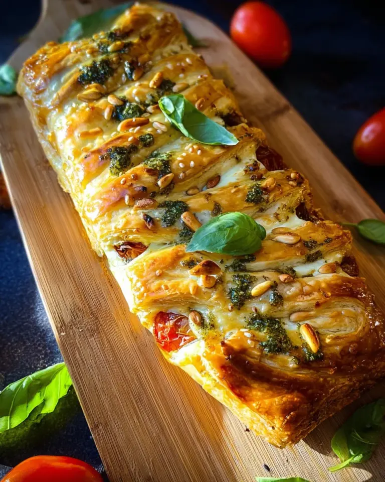 Pesto Strudel mit Tomate und Mozzarella (schnelles Rezept aus Blätterteig)
