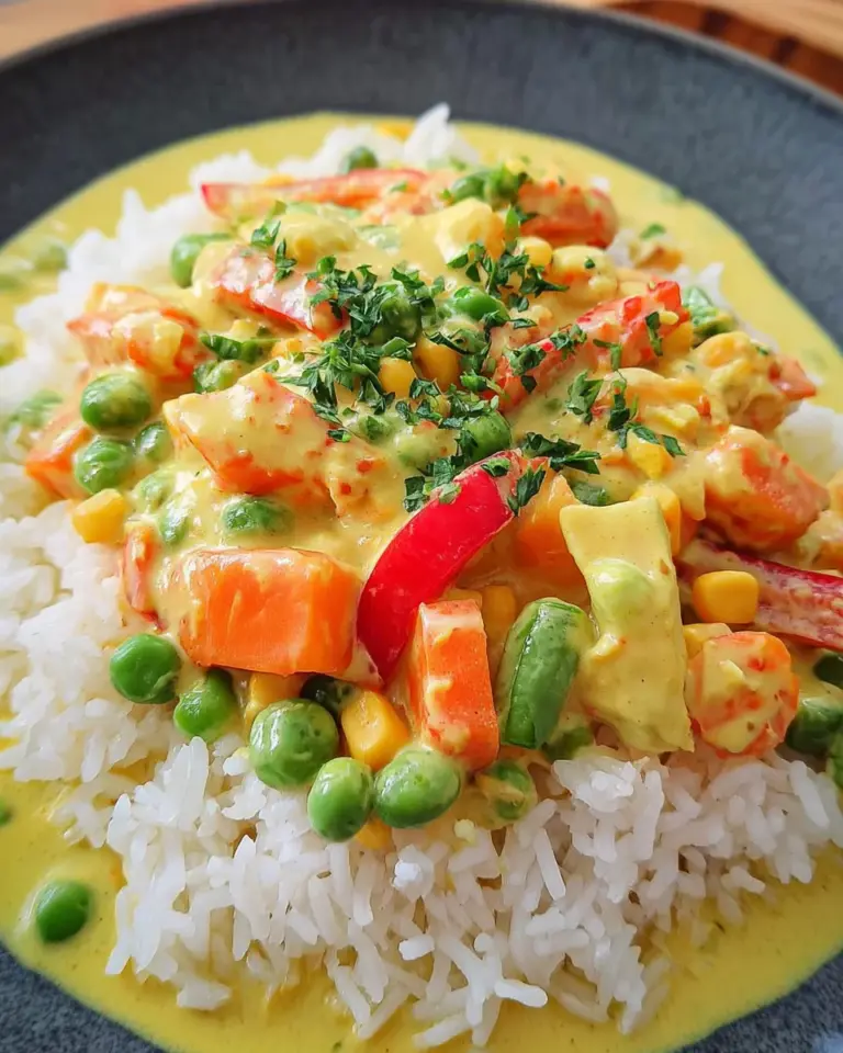 Reis mit Gemüse-Frischkäse-Sauce