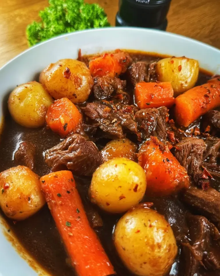 Schmortopf mit Rindfleisch, Kartoffeln und Möhren