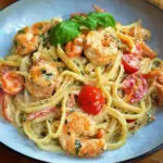 Spaghetti mit Garnelen in Frischkäsesauce