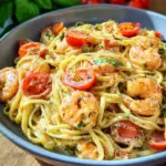 Spaghetti mit Garnelen in Frischkäsesauce