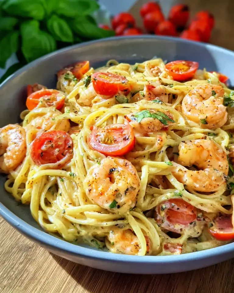 Spaghetti mit Garnelen in Frischkäsesauce
