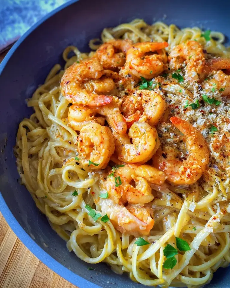 Spaghetti mit Garnelen in cremiger Alfredo Sauce