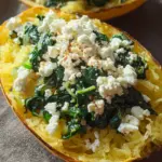 Spaghettikürbis mit Spinat und Feta