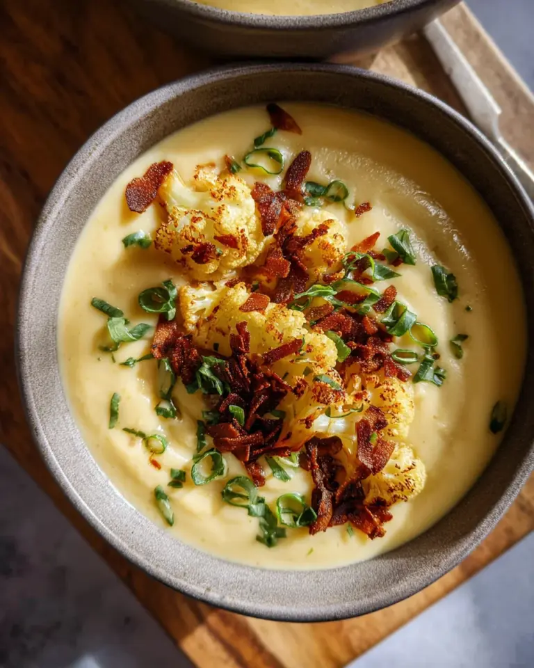 Vegane Blumenkohlsuppe mit Kokos-Speck