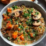 Veganer Linseneintopf mit Champignons und Möhren