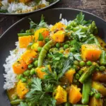 Vegetarisches Kürbis-Curry mit Erbsen (mild scharf)