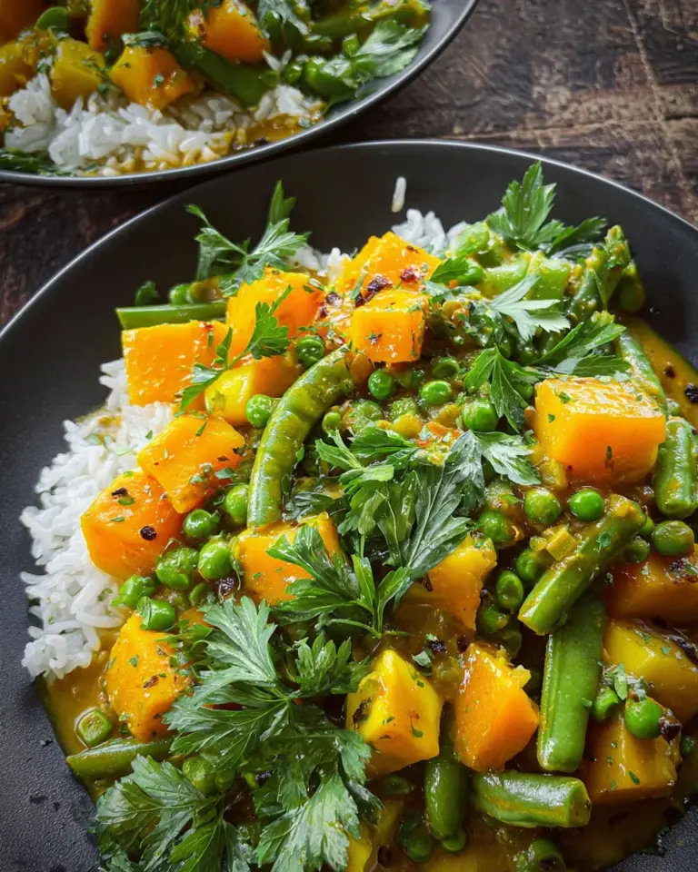 Vegetarisches Kürbis-Curry mit Erbsen (mild scharf)