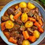 Zarter Gulasch Eintopf mit Kartoffeln und Möhren