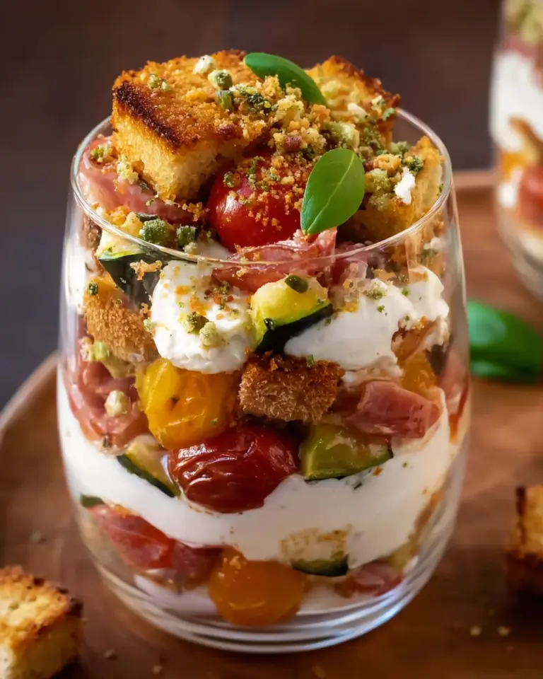 Pikantes Antipasti Tiramisu mit Brot Crumble