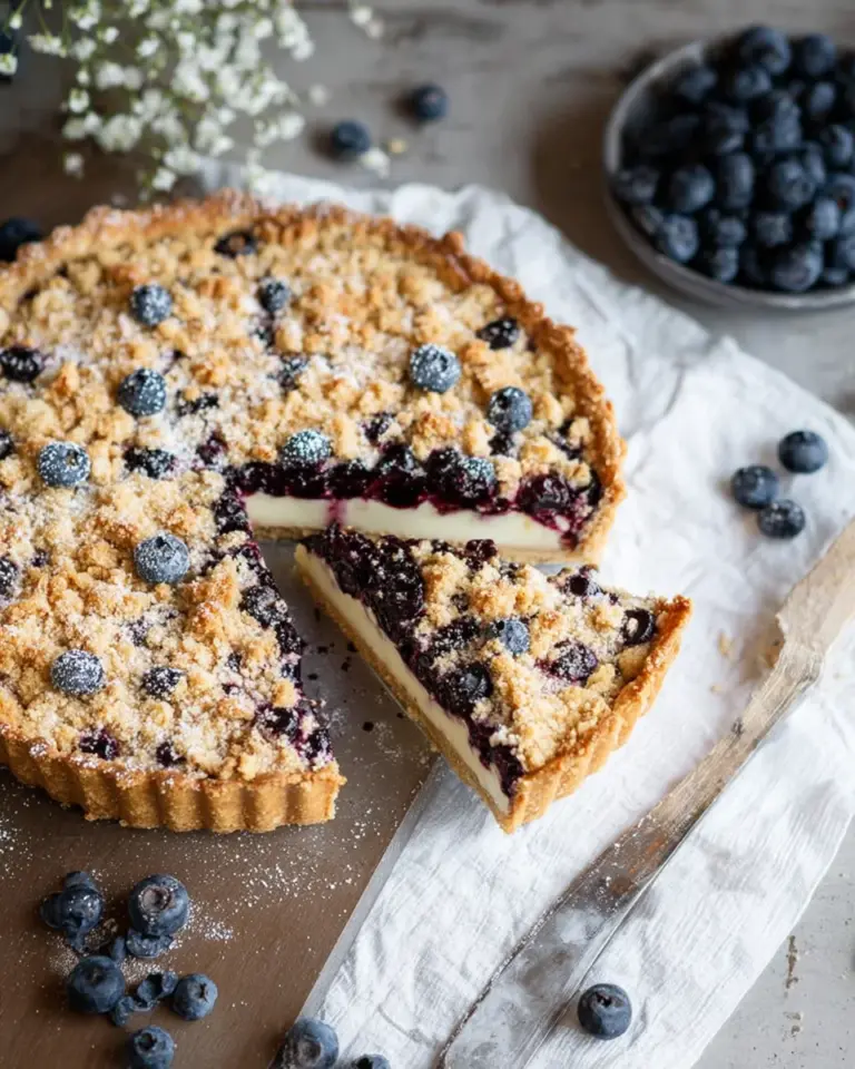 Blaubeer-Tarte mit Vanille-Schmand und Streuseln