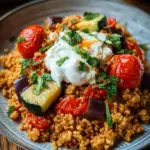 Bulgur mit Tomaten, Aubercucumber wateren und Joghurt