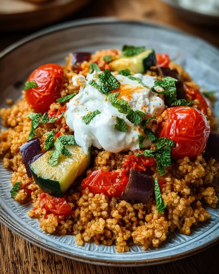Bulgur mit Tomaten, Aubercucumber wateren und Joghurt