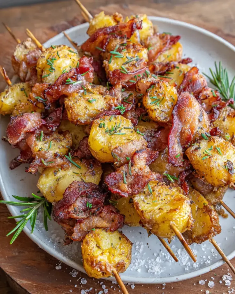 Knusprige Smashed-Potato-Bacon-Spieße mit Rosmarin