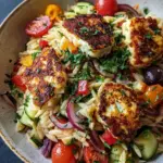 Kritharaki-Salat mit Halloumi-Croutons