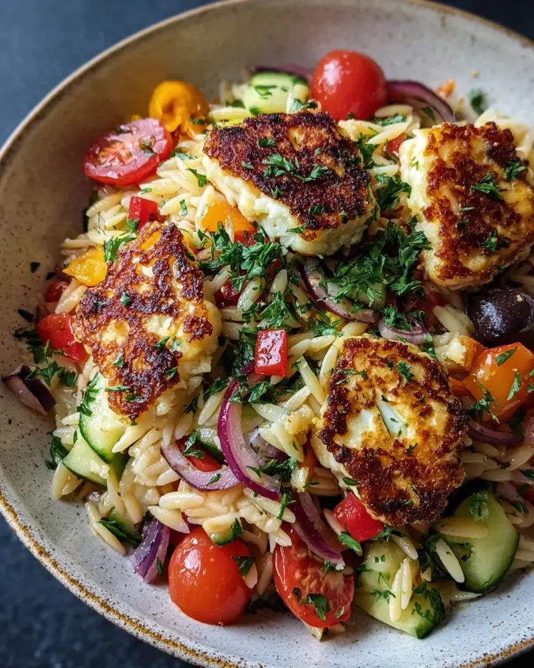 Kritharaki-Salat mit Halloumi-Croutons
