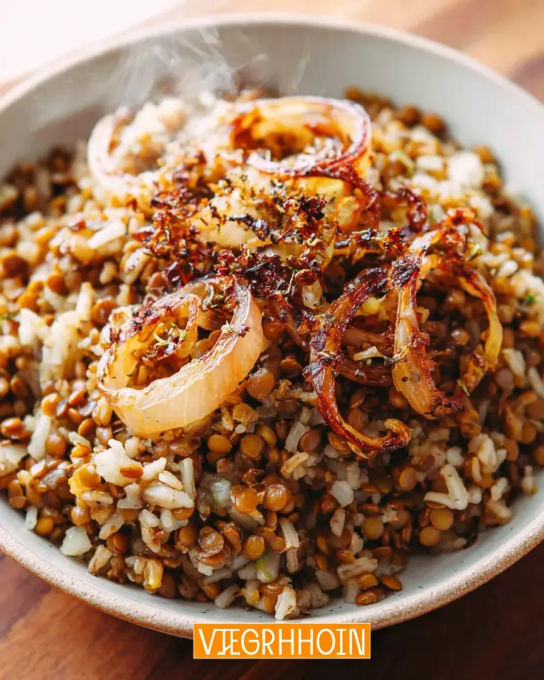 Mujadara (Arabischer Reis mit Linsen und Zwiebeln)