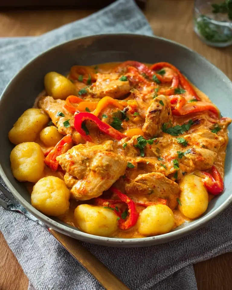 Paprika-Sahne-Hähnchen mit Gnocchi