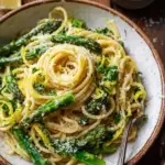 Zitronen Parmesan Spaghetti mit grünem Spargel