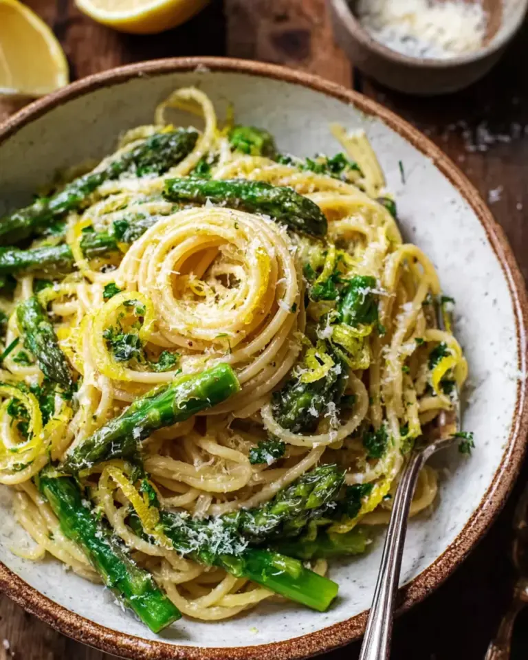 Zitronen Parmesan Spaghetti mit grünem Spargel