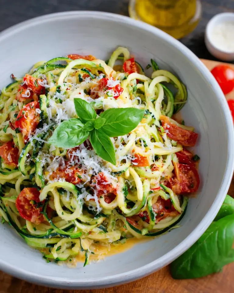 Zucchini-Spaghetti in cremiger Sauce– Zoodles